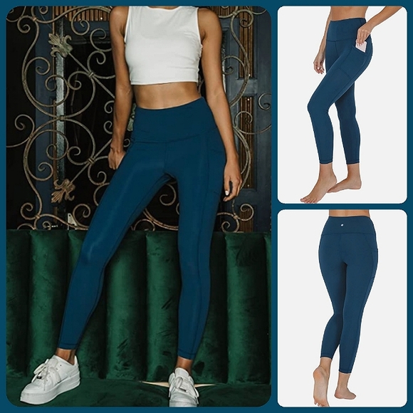 🎄3/$15 Yogalicious Lux Dark Teal Tech Pocket Leggings - Picture 1 of 4